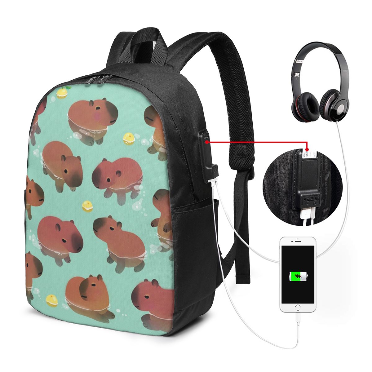 Women Bags For College - カピバラアニマル柄バックパック旅行ノートブックバッグコンピュータ大学生スクールバッグラップトップショルダーバッグ男性女性用