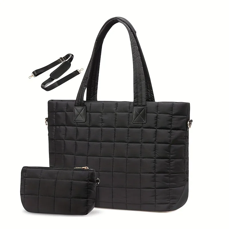 Doctor Bag Leather - 新しいレディースダウントートバッグ、ファッショナブルで多用途なラップトップバッグ、無地キルティングジッパーふわふわワークトートバッグ