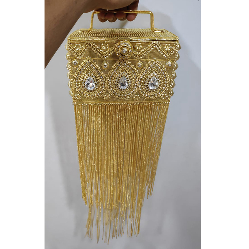 Women Bags India - Doyutig-女性のための手作りの真珠とラインストーンのイブニングバッグ,インドのデザイン,長いタッセル,結婚式のためのクラシックなバッグ,f697