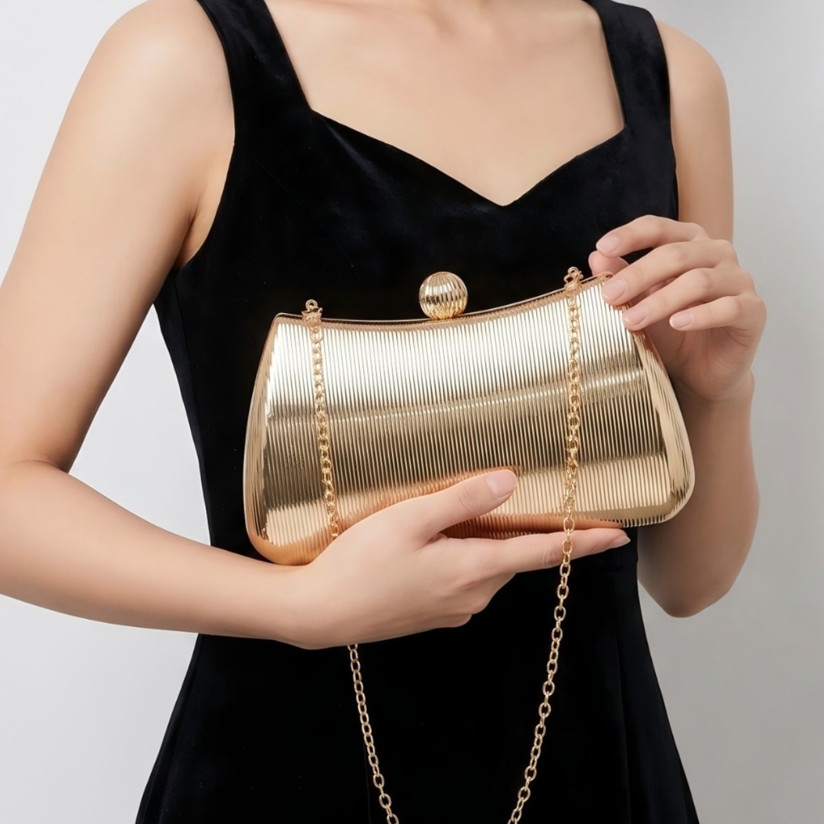 Women Bags Gold - 女性のファッション気質エレガントなハンドバッグディナーバッグゴールド縦ストライプ高級水波模様ディナーバッグ