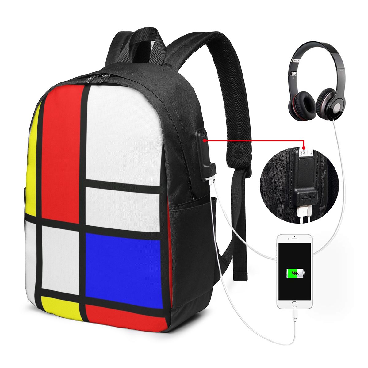 Women Bags For College - ピエト・モンドリアン構成バックパック旅行ノートブックバッグコンピュータ大学生スクールバッグラップトップショルダーバッグ男性用女性用