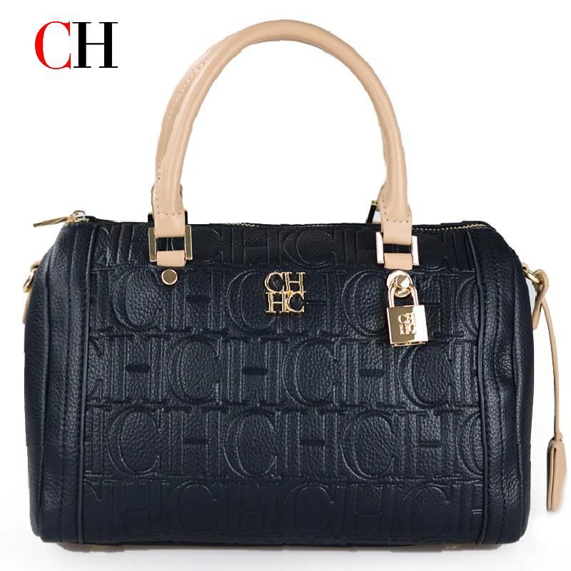 Women Bags Logo - CH レディースハンドバッグ 高級エンボスロゴ ブラウンPUレザー トップハンドルバッグ スタイリッシュロック