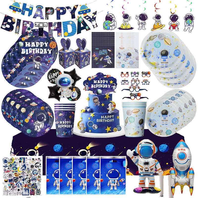 Circle Round Bag - 宇宙飛行士の誕生日デコレーション食器セット カップ プレート ナプキン バルーン ギフトバッグ