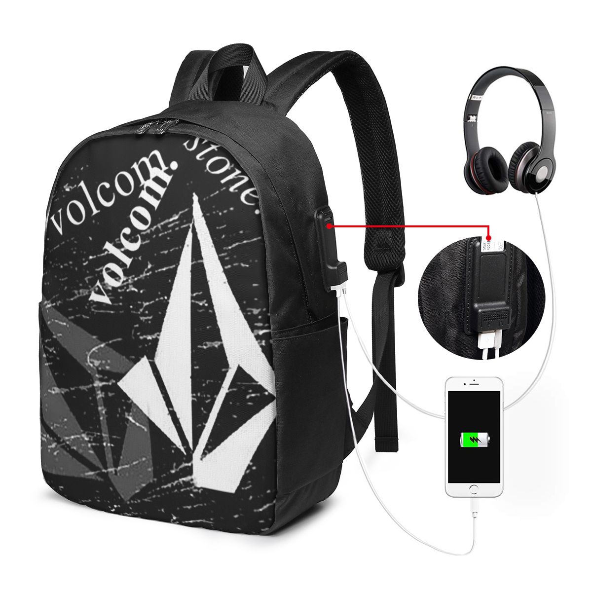 Women Bags Logo - V-Volcom ロゴ バックパック トラベル ノートブック バッグ