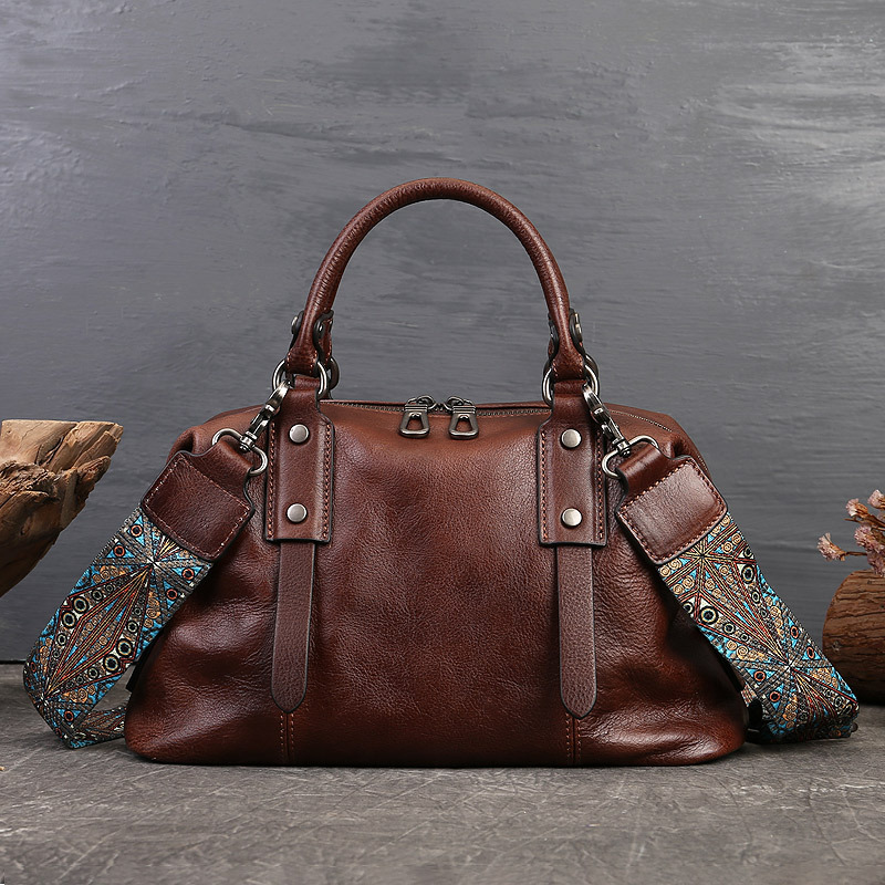 Doctor Bag Leather - Johnature 本革カジュアルトート 2026 新ヴィンテージ大容量女性バッグソフト本物の牛革ビジネスハンドバッグショルダーバッグ