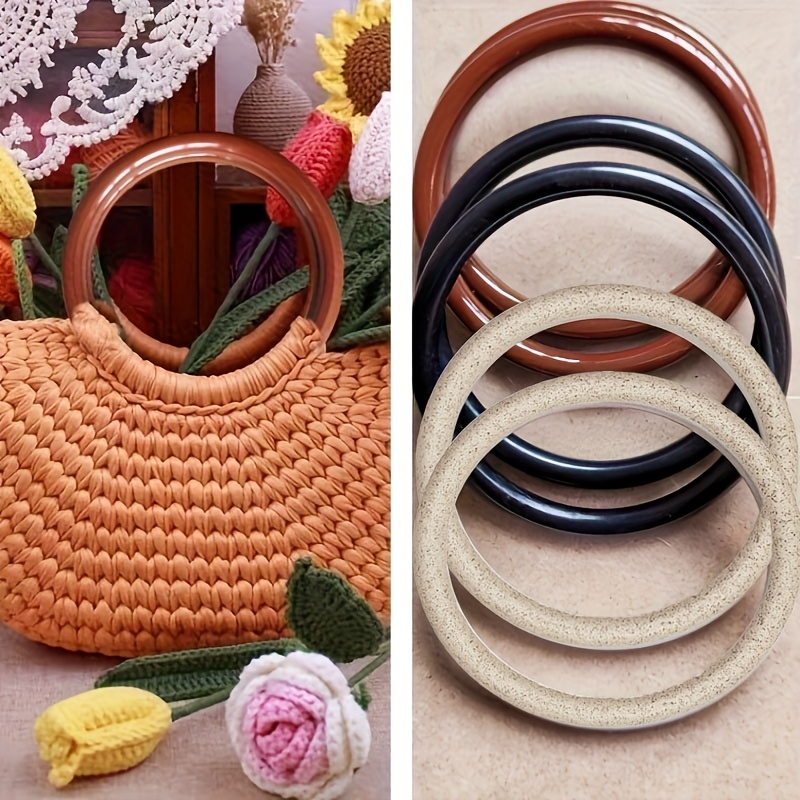 Circle Round Bag - 丸型ソリッドバッグハンドルリングプラスチック樹脂ハンドバッグ交換用ハンドルヴィンテージサークルパース竹スタイル織りバッグ