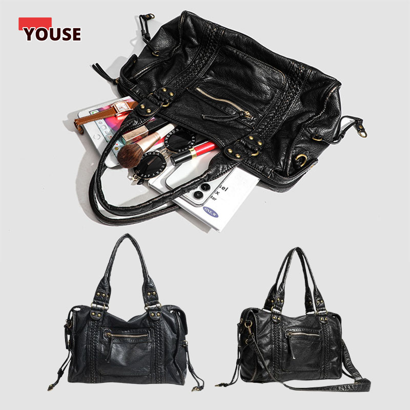Women Bags Gold - レディースファッションヴィンテージウォッシュドソフトレザートートバッグ大容量通勤マルチポケットショルダーメッセンジャーバッグ