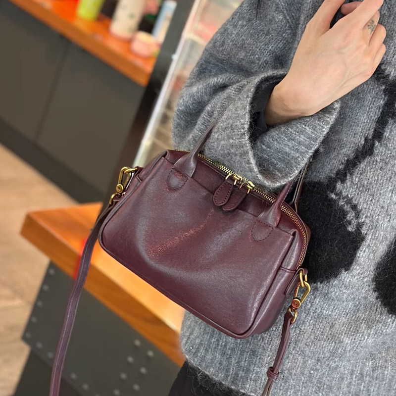 Doctor Bag Leather - 女性の天然牛革ハンドバッグレディース高品質ショルダーバッグ女性のファッションレトロ高級デザイナー牛革クロスボディバッグ