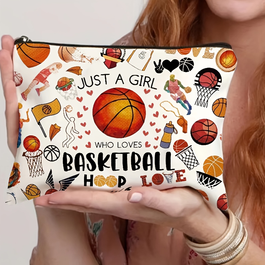 Women'S Best Bags For Travel - Just A Girl バスケットボール柄 化粧品トラベルトイレタリーバッグ ジッパー付きメイクアップバッグ