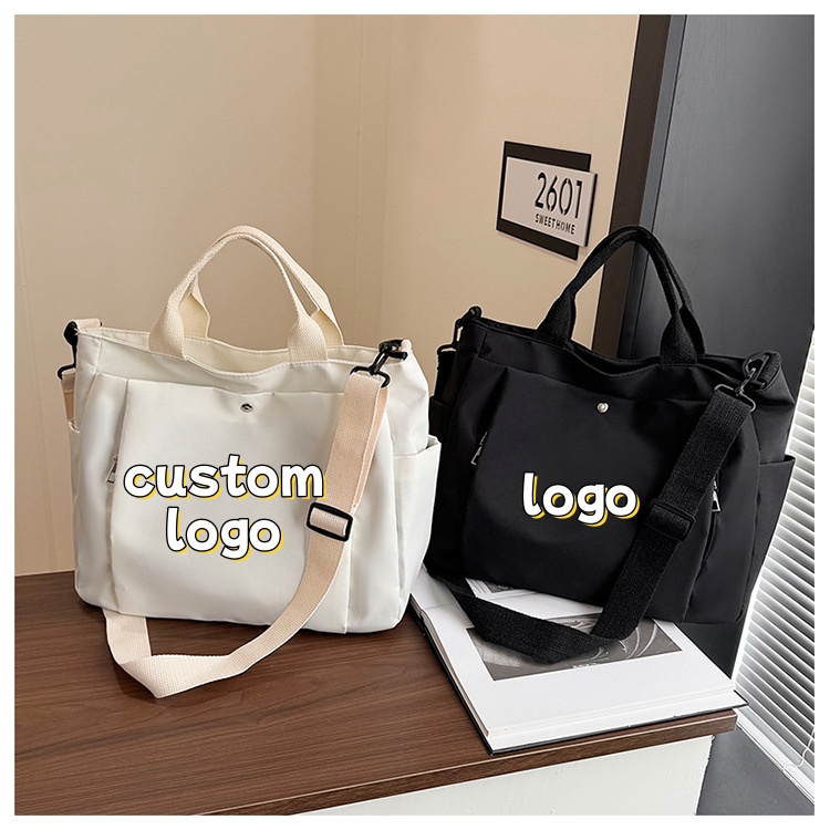 Women Bags Logo - カスタムロゴ入りトートバッグ 2-in-1 ハンドバッグ＆クロスボディバッグ 大容量ナイロンショルダーバッグ カジュアルワーク＆トラベルバッグ 男女兼用