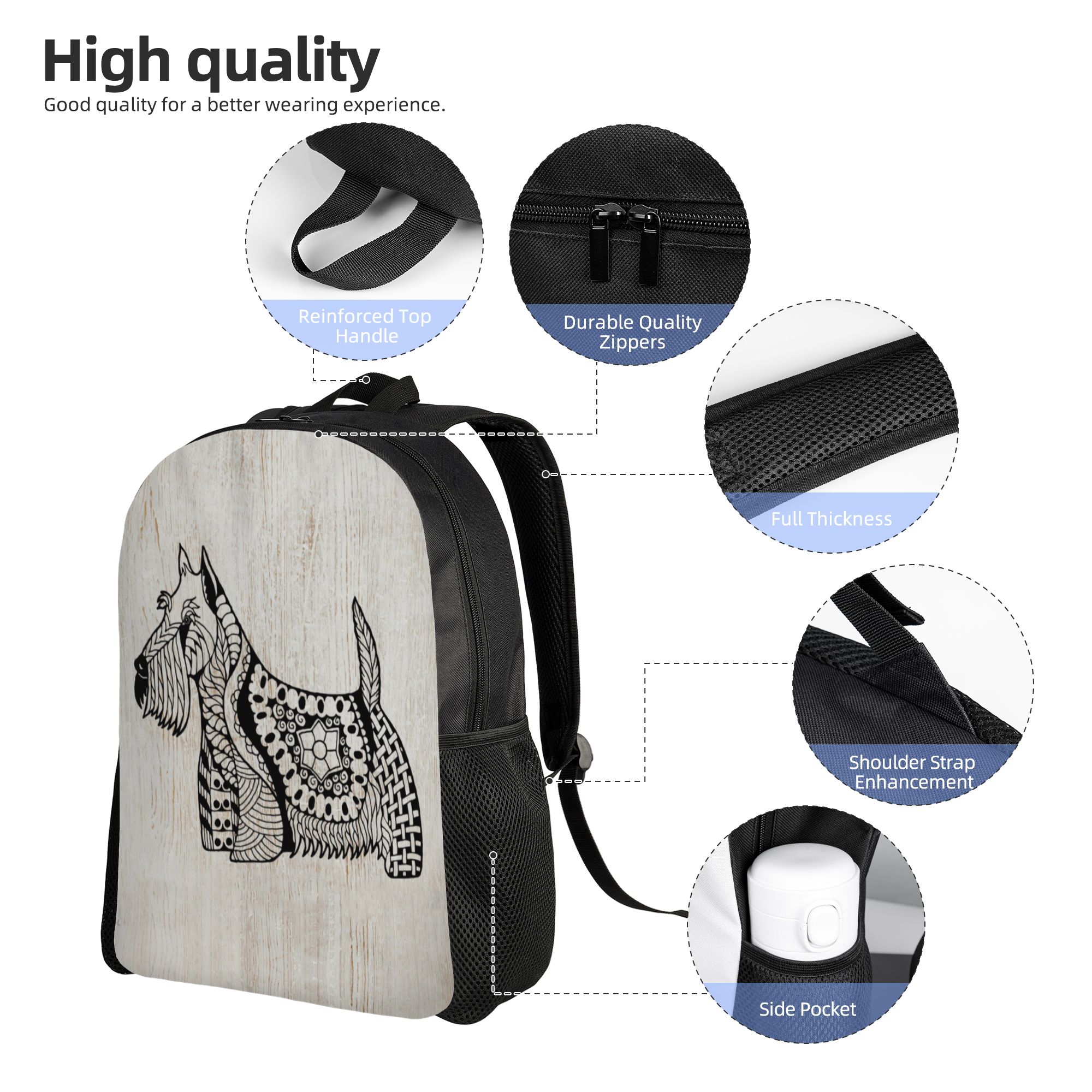 パーソナライズされたスコティッシュテリア ゼンタングル マン - Women Bags For College のレビューと価格