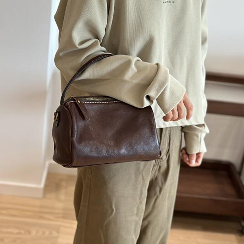 女性のためのクラシックなレトロな牛革ショルダーバッグ,本物の - Doctor Bag Leather のレビューと価格