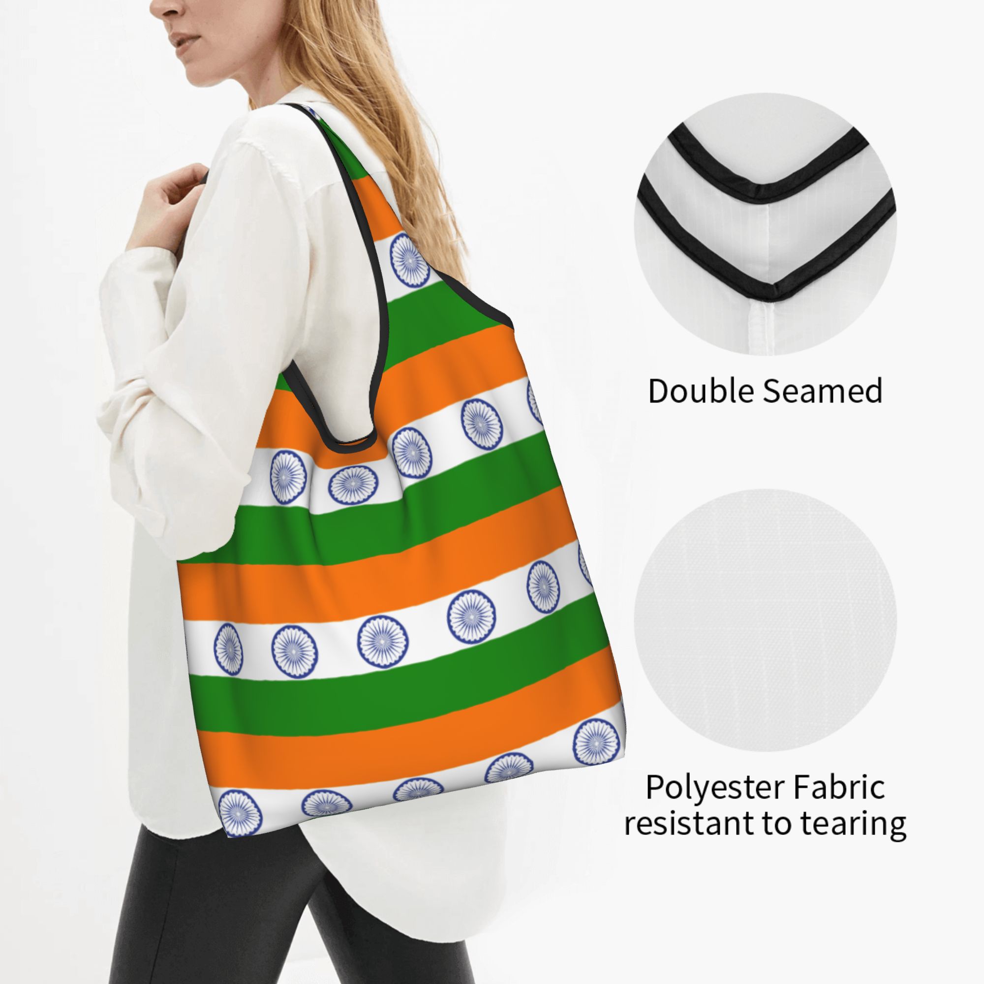 再利用可能なインド国旗ショッピングバッグ女性用トートバッグポ - Women Bags India のレビューと価格