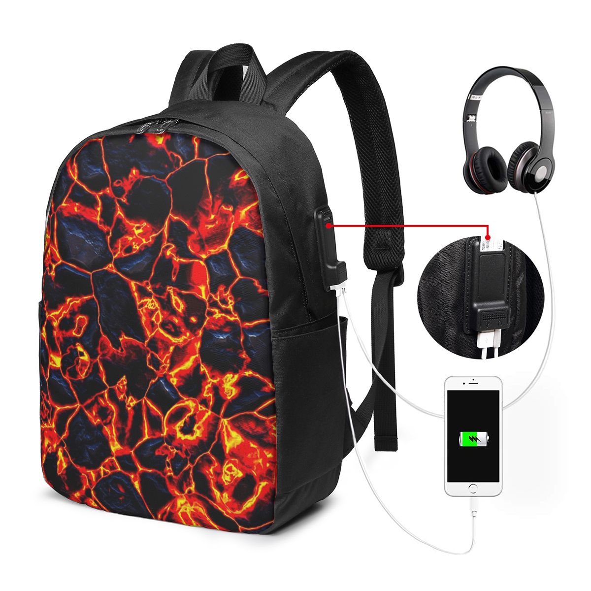 マグマ火山溶岩火災バックパック旅行ノートブックバッグコンピュ - Women Bags For College のレビューと価格