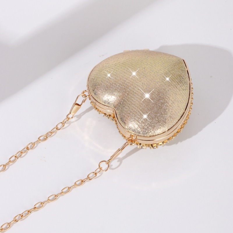 ミニハート型ダイヤモンドセッティングイブニングバッグ高級ブリ - Women Bags Gold のレビューと価格