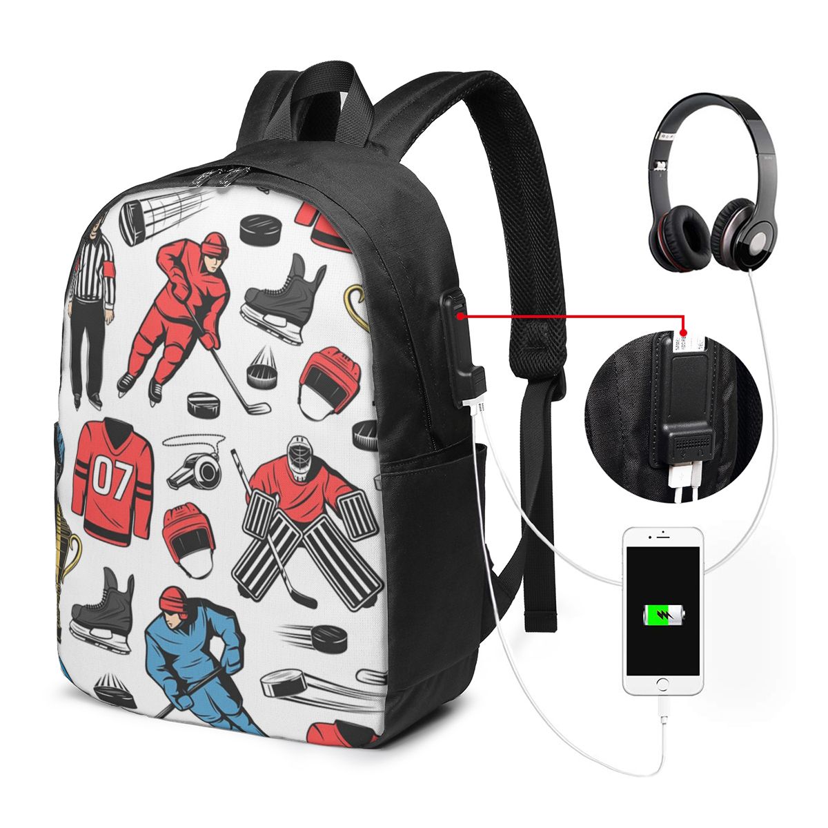 アイスホッケー選手オンリンクバックパック旅行ノートブックバッ - Women Bags For College のレビューと価格