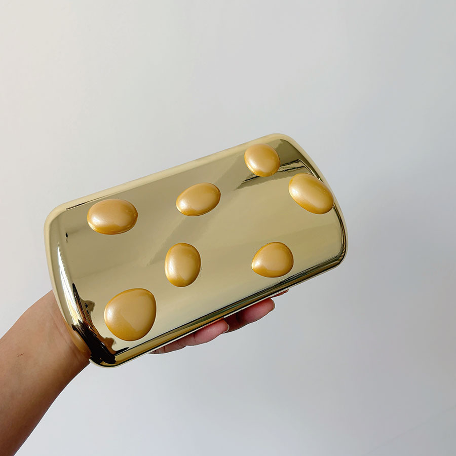 ゴールドPUレザーメタル留め具ボックス型クラッチバッグ レデ - Women Bags Gold のレビューと価格