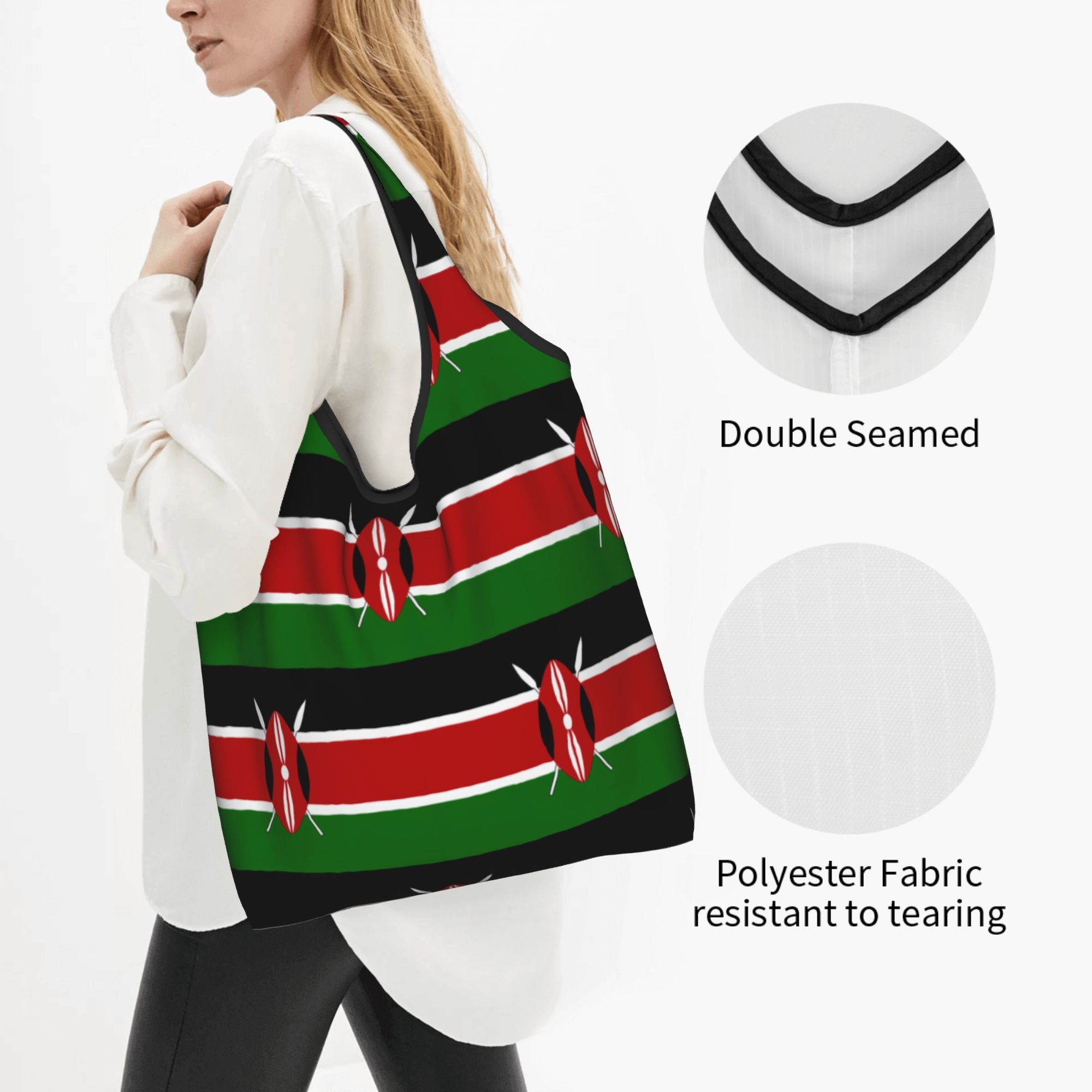リサイクルケニア国旗ショッピングバッグ女性用トートバッグポー - Women Bags Kenya のレビューと価格