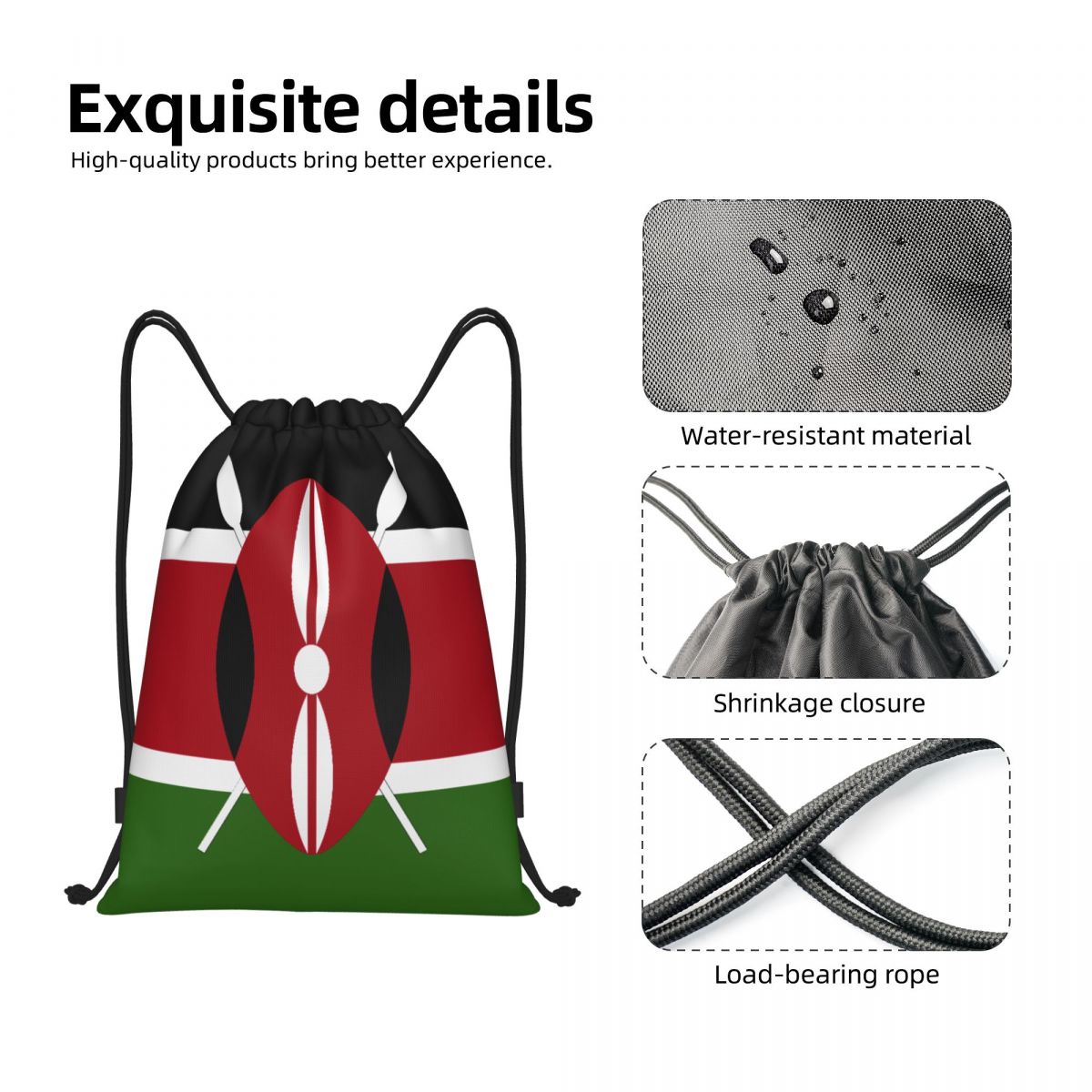 カスタムケニア国旗巾着バッグトレーニングヨガバックパック男性 - Women Bags Kenya のレビューと価格