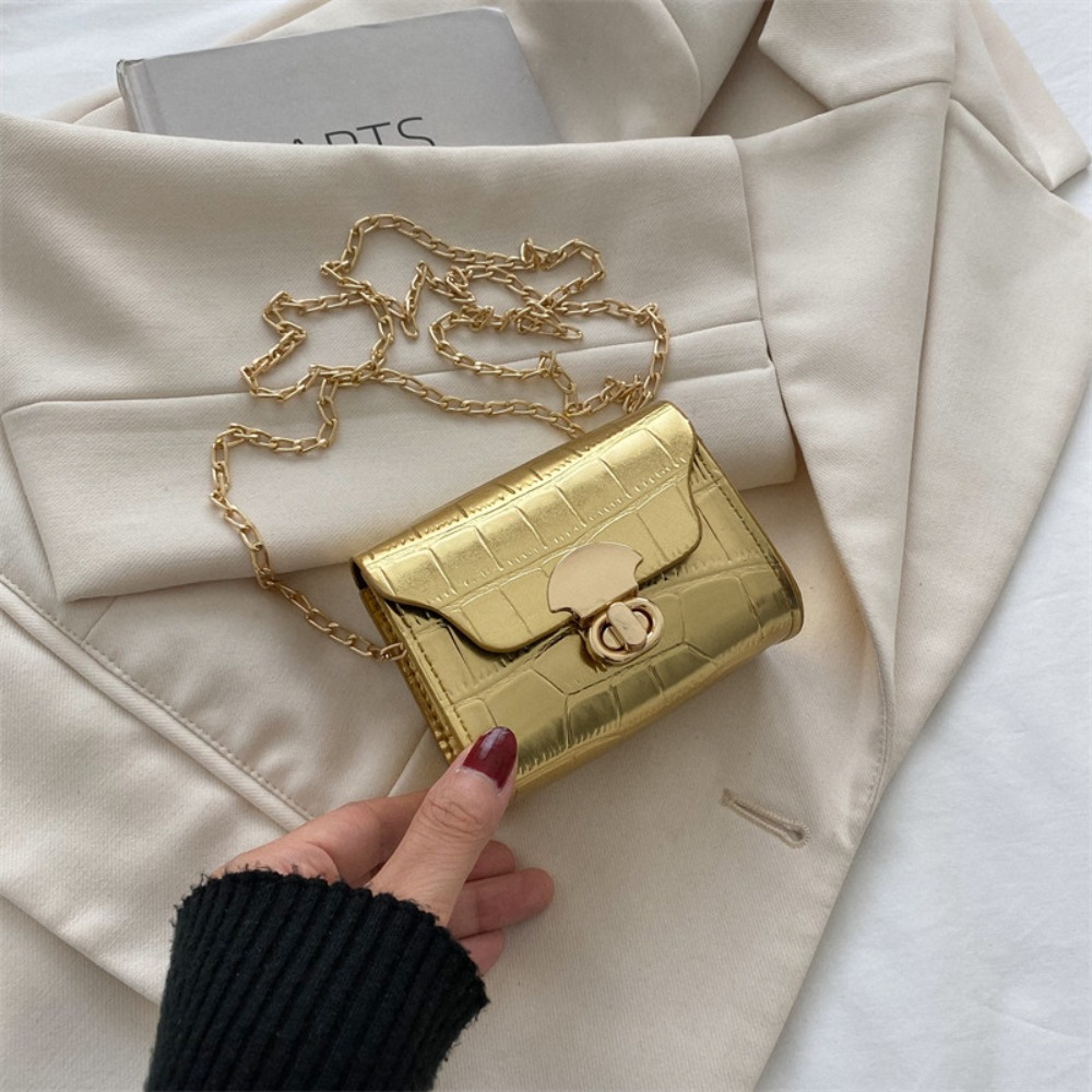 ミニバッグ、イエローとゴールドのニッチバッグ、クロコダイル柄 - Women Bags Gold のレビューと価格
