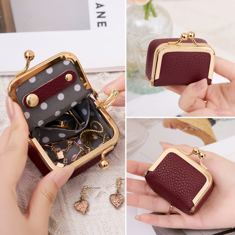 ミニレザーコインケース – ゴールドクラスプ付き、女性用の小 - Women Bags Gold のレビューと価格