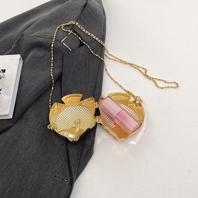 小さな魚の形をした金属製のミニハンドバッグ,ショルダーバッグ - Women Bags Gold のレビューと価格