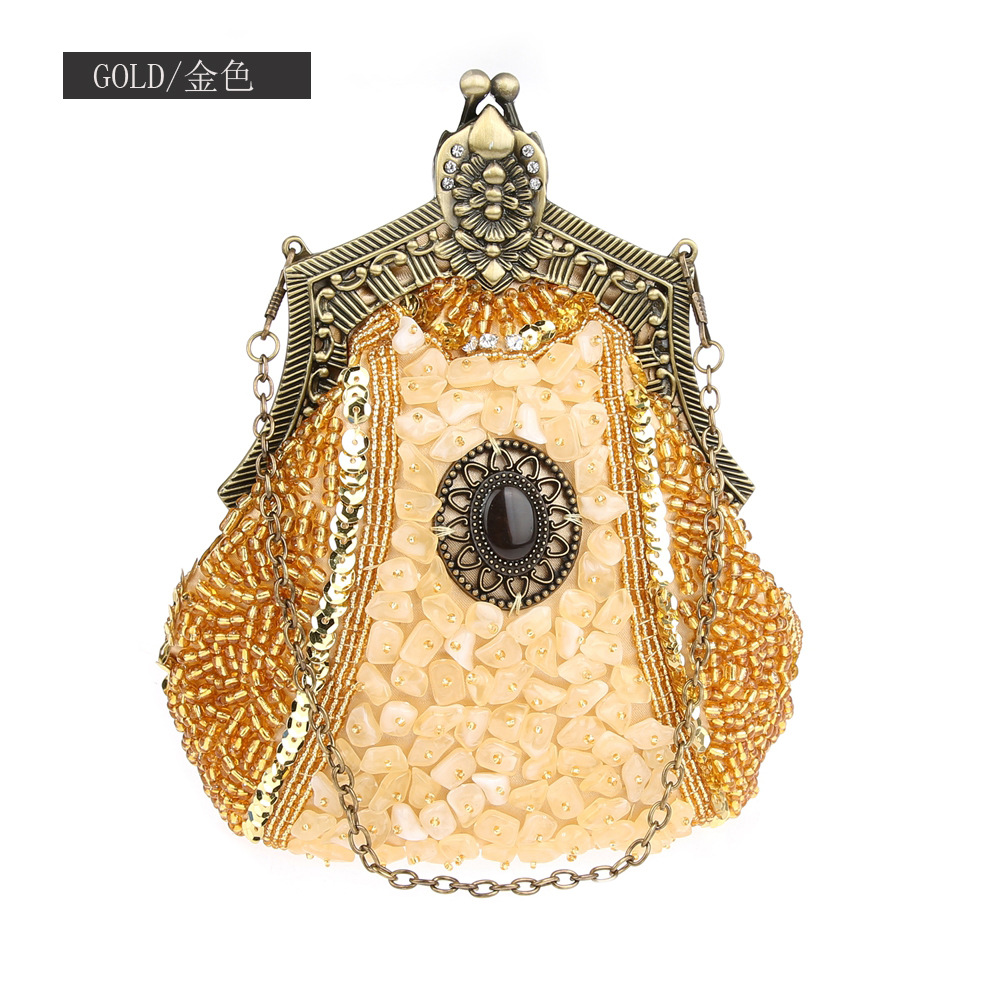 女性用パールスパンコールクラッチ,ヴィンテージ,アンティーク - Women Bags Gold のレビューと価格