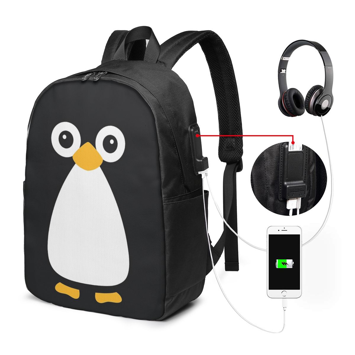 かわいいベクターペンギンバックパック旅行ノートブックバッグコ - Women Bags For College のレビューと価格