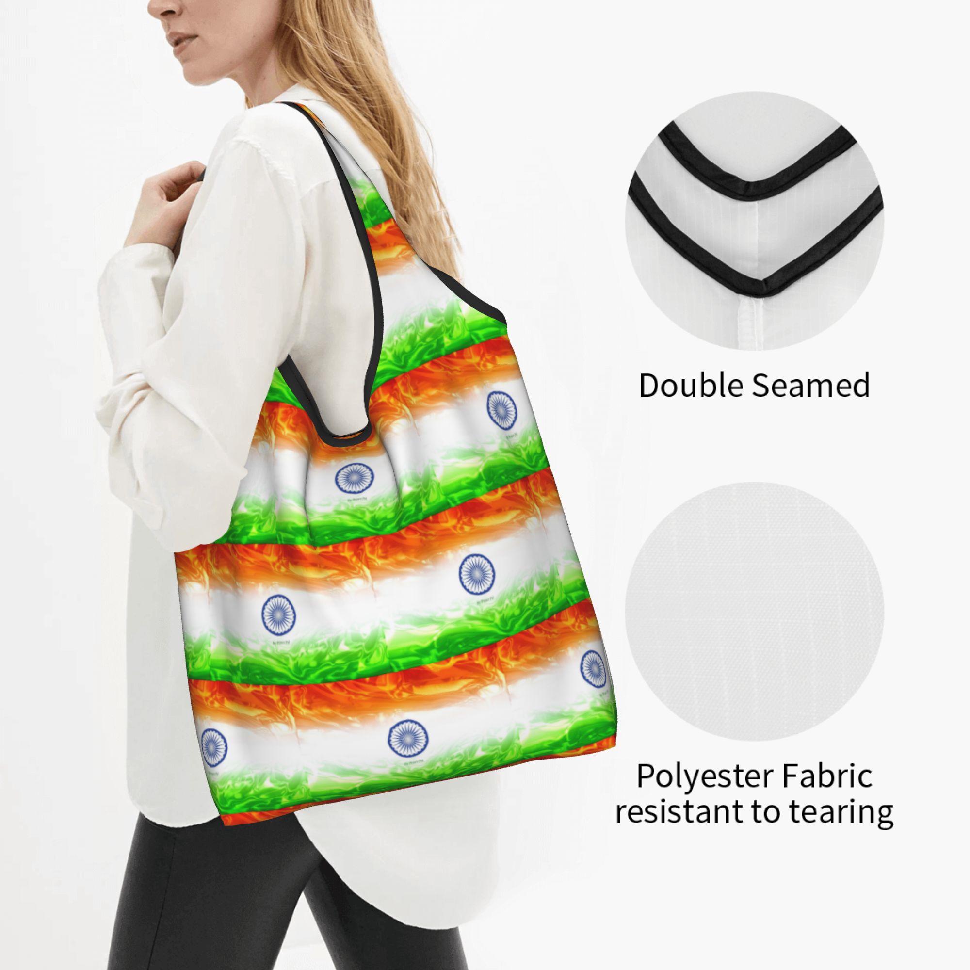 インドの国旗食料品ショッピングトートバッグ女性かわいいインド - Women Bags India のレビューと価格