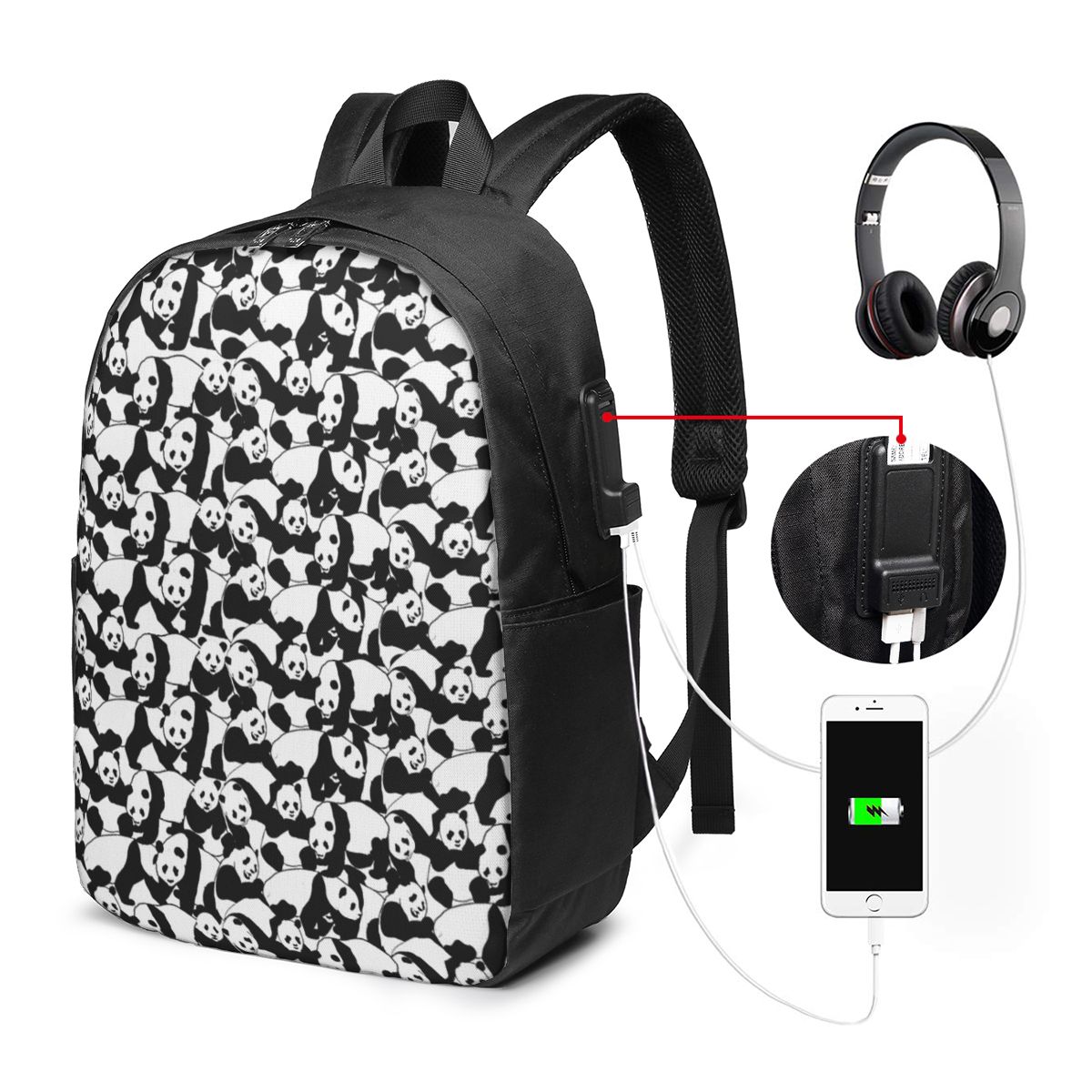 パンダ柄バックパック旅行ノートブックバッグコンピュータ大学生 - Women Bags For College のレビューと価格